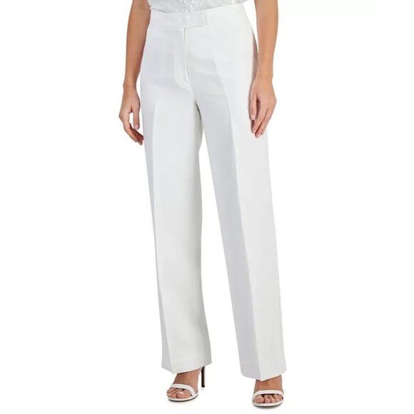Anne Klein Pants - Anne Klein Women's Linen-Blend Mid Rise Wide-Leg Pants White Size 2